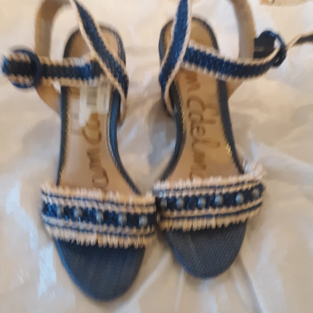 Sam Edelman blue and creme heal sandal